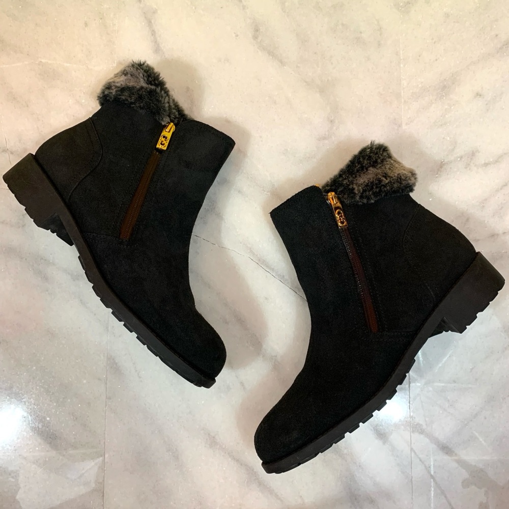 cole haan • quinney faux fur trim ankle booties 10